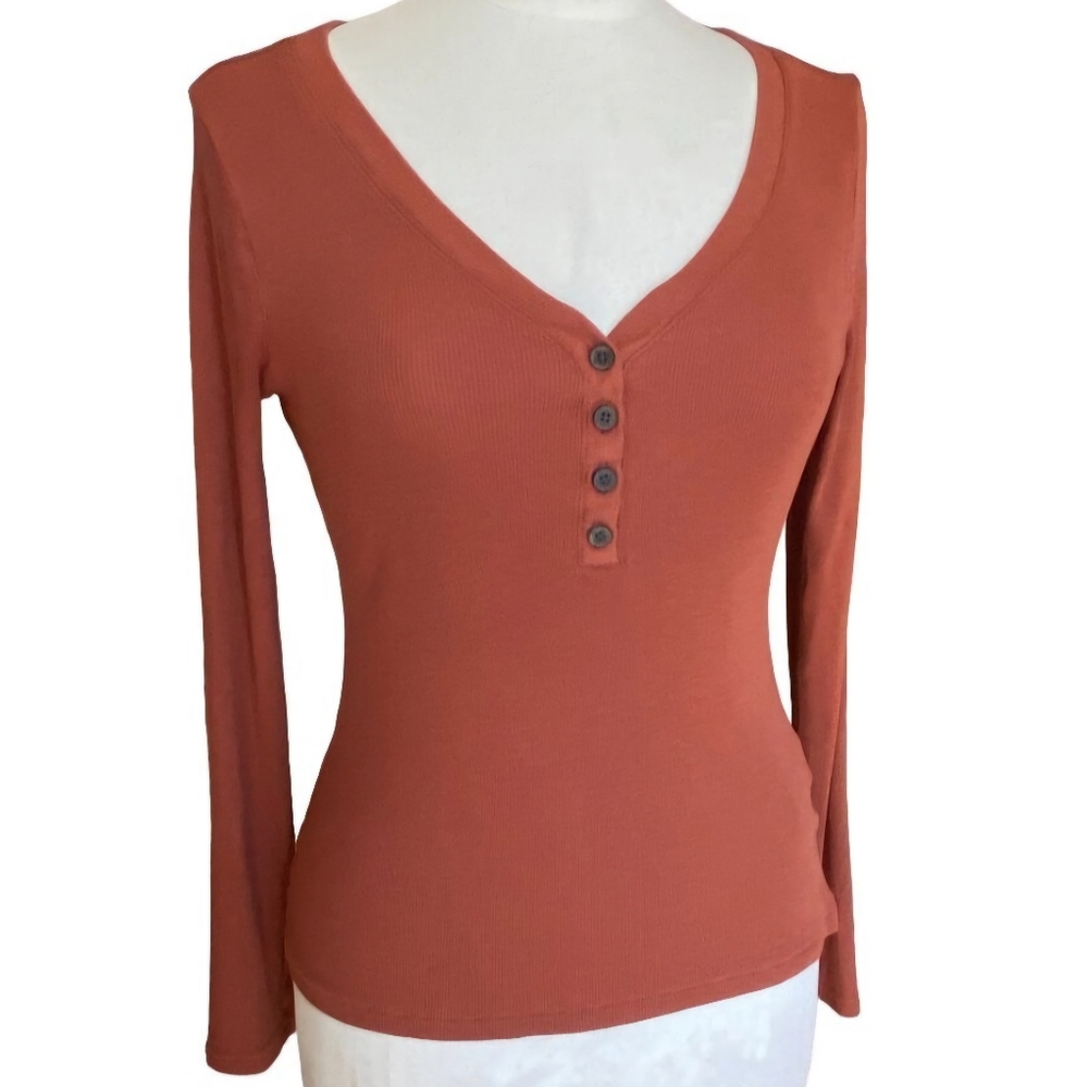 Madewell Fine Ribbed Henley Tee Sz L